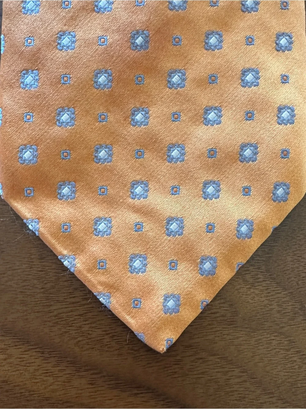 Brooks Brothers Orange Silk Tie with Light Blue Medallions
